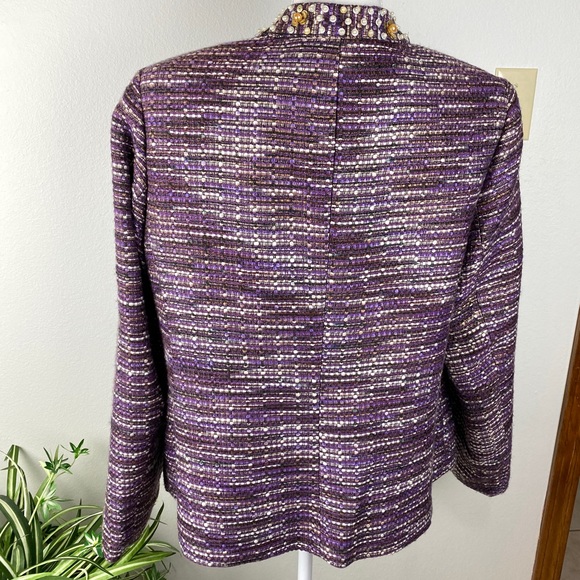 Lane Bryant, Plus Size 16 Tweed Jacket Purple NWOT Lined Beaded Neckline - Picture 7 of 15